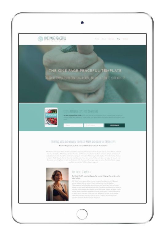 One Page Peaceful Website Design Template for Coaching ipad